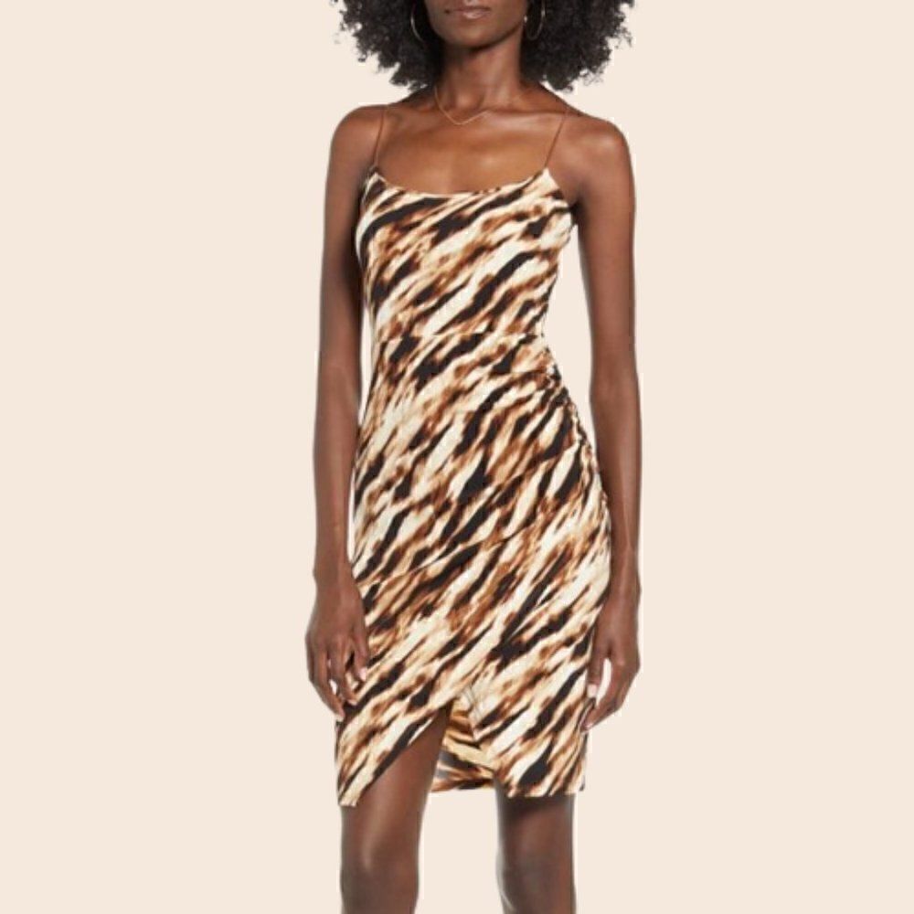 Leith Ruched Faux Wrap Dress